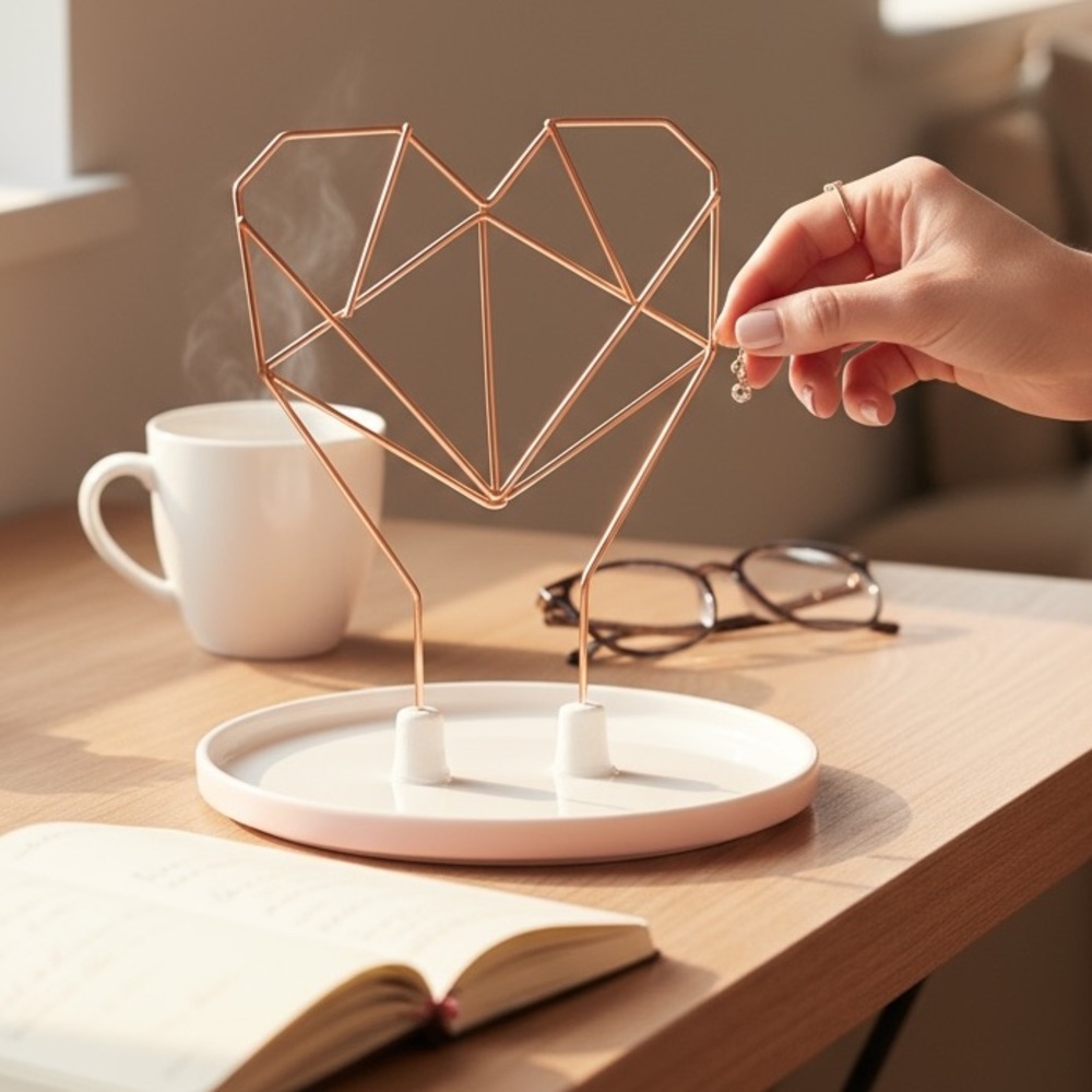 IIM LIVING · COXET WIRE HEART CERAMIC JEWELRY HOLDER